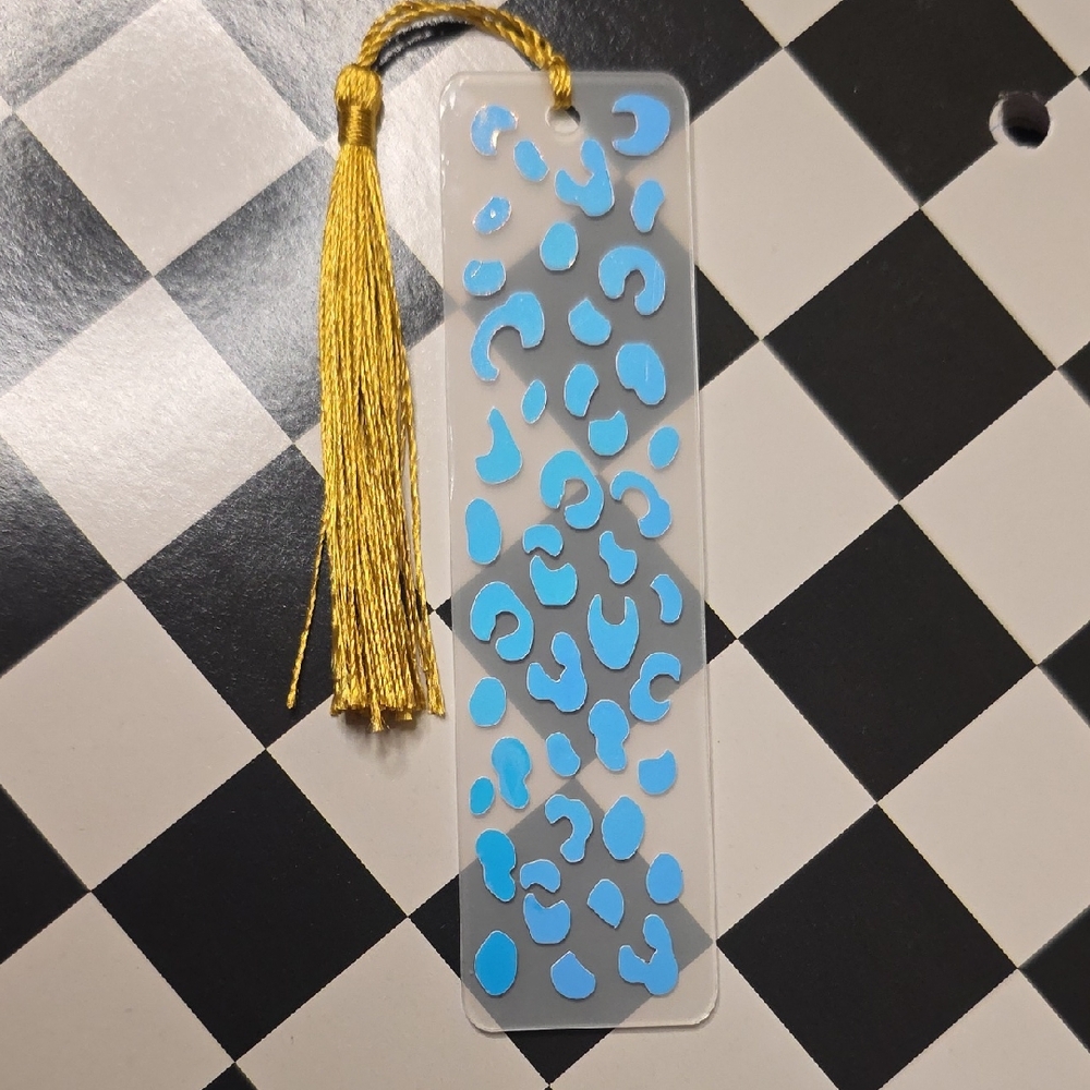 Blue Leopard Print Bookmark with Gold Tassel